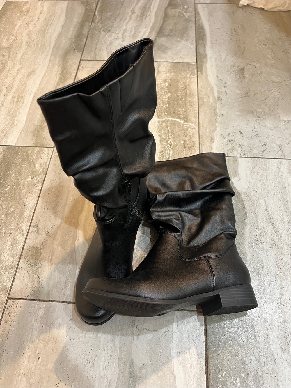 Kids Black Slouchy Mid-Calf Boots
